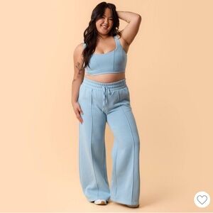 Blogilates Plus Size Women's Light Blue Wide-Leg Pants